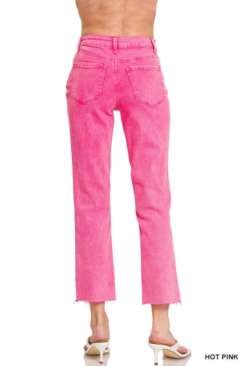 Acid Washed High Waist Cropped Straight Pants
