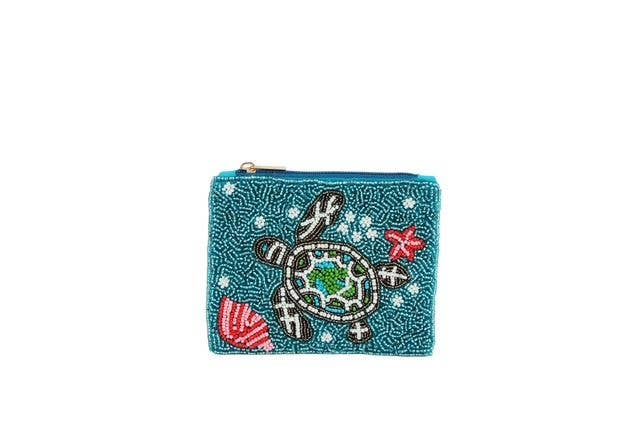 Ladies Turtle Theme Beaded Coin Purse