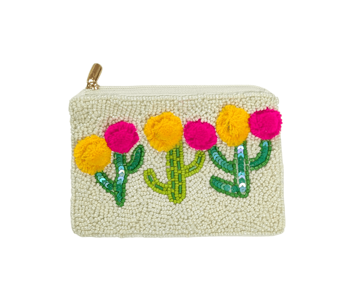 Ladies Flower Cactus Flowers Beaded Coin Purse