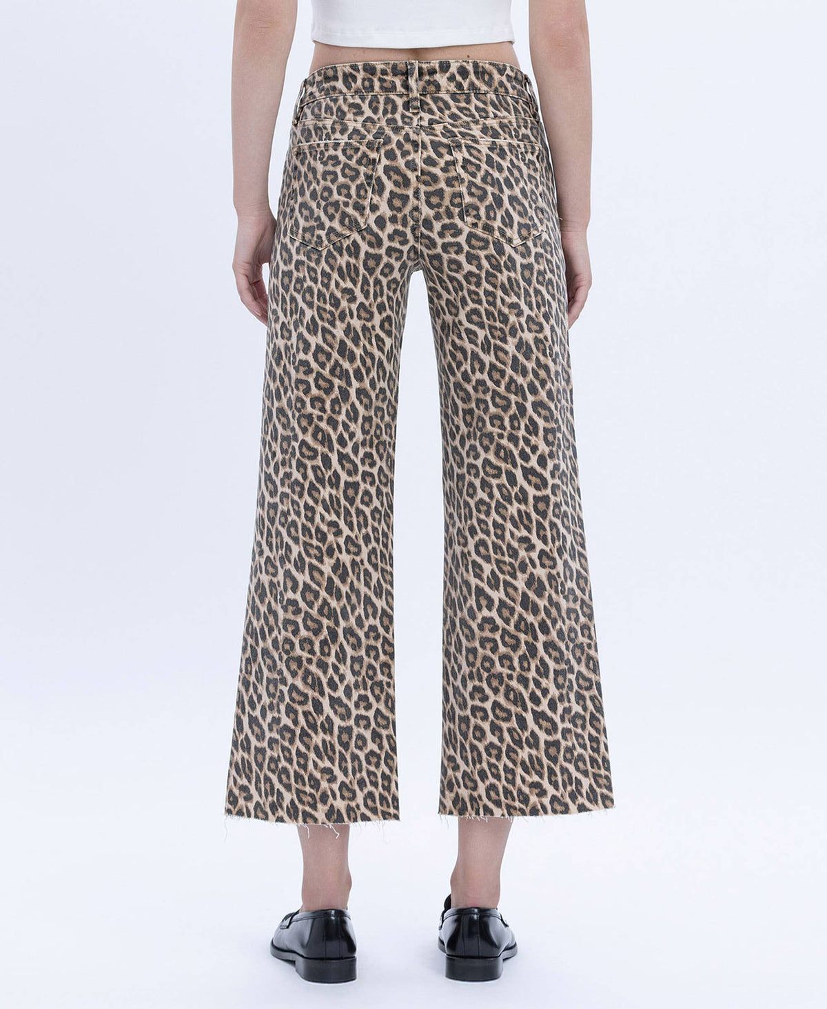 HIGH RISE ANIMAL PRINT CROP WIDE LEG JEANS T5894LPD