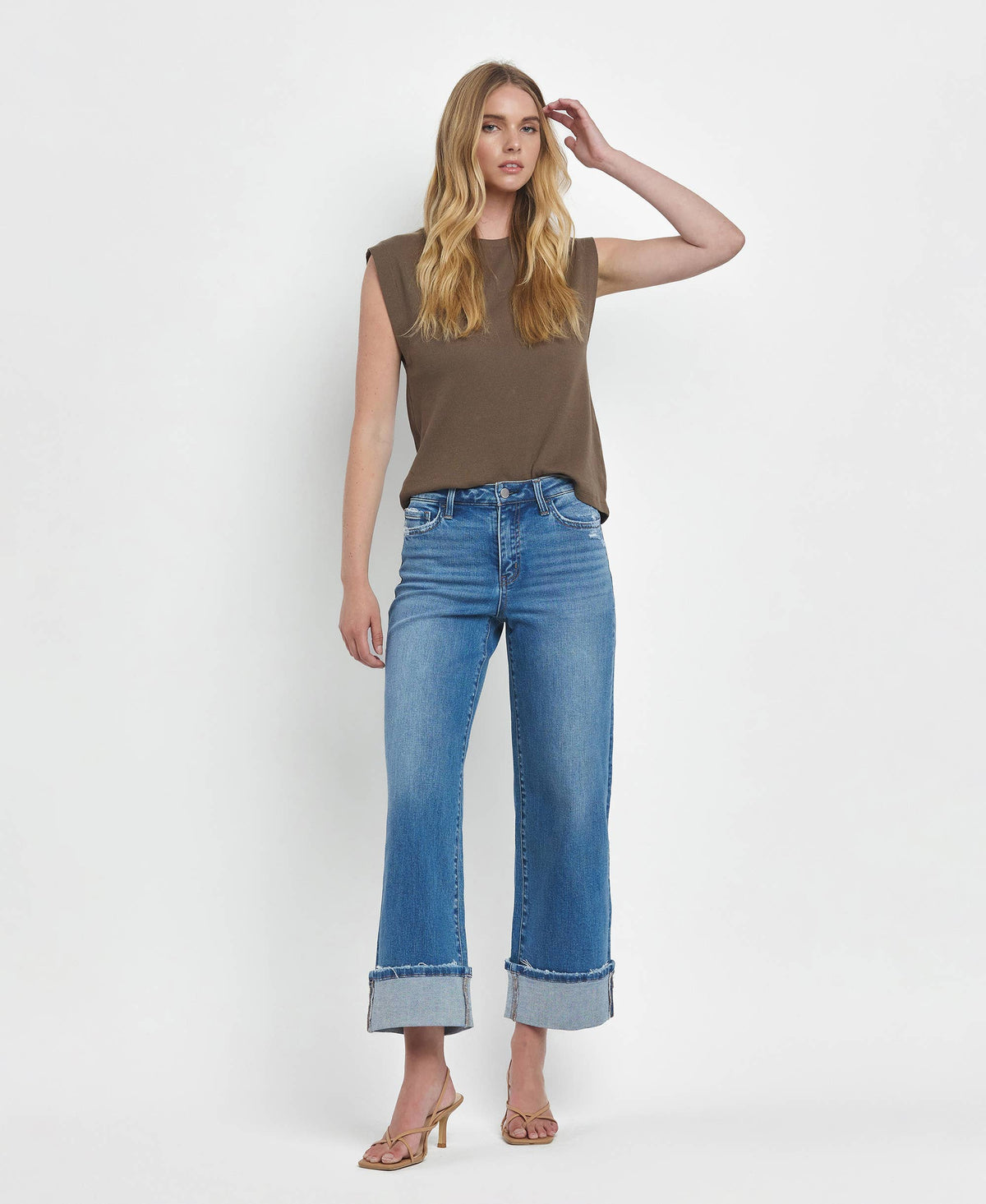 Flying Monkey Medium Wash High Rise Cuff Jeans