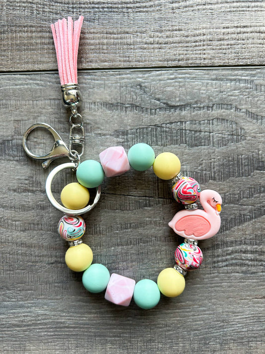 Pastel Flamingo Wristlet Keychain