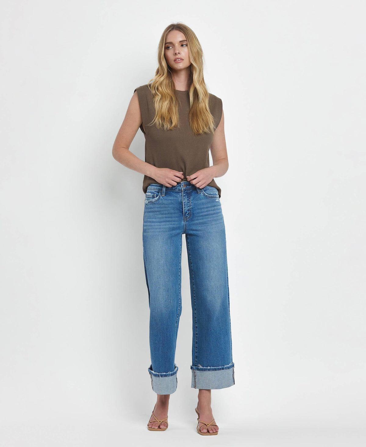 Flying Monkey Medium Wash High Rise Cuff Jeans