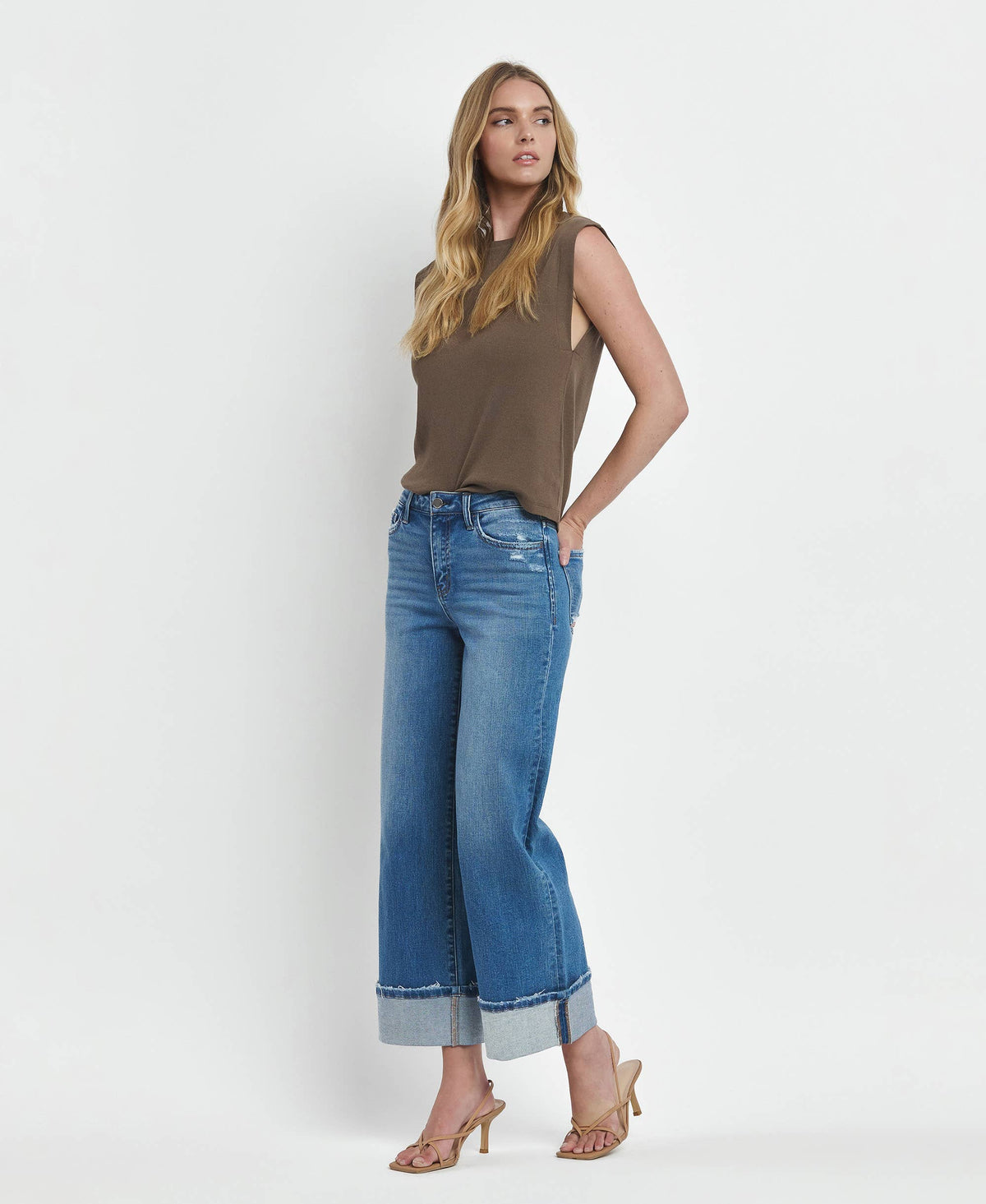 Flying Monkey Medium Wash High Rise Cuff Jeans