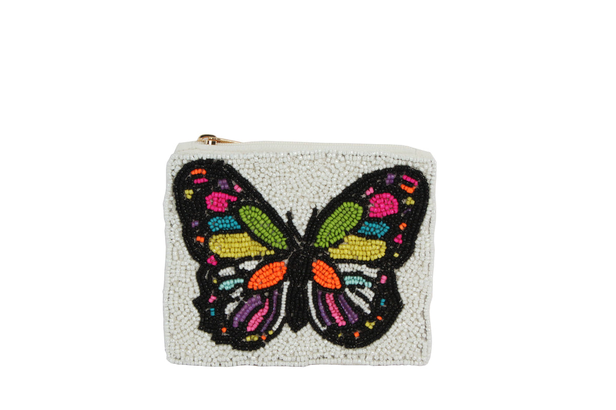 Ladies Fully Beaded WHITE COLOR BUTTERFLY  Coin Purse