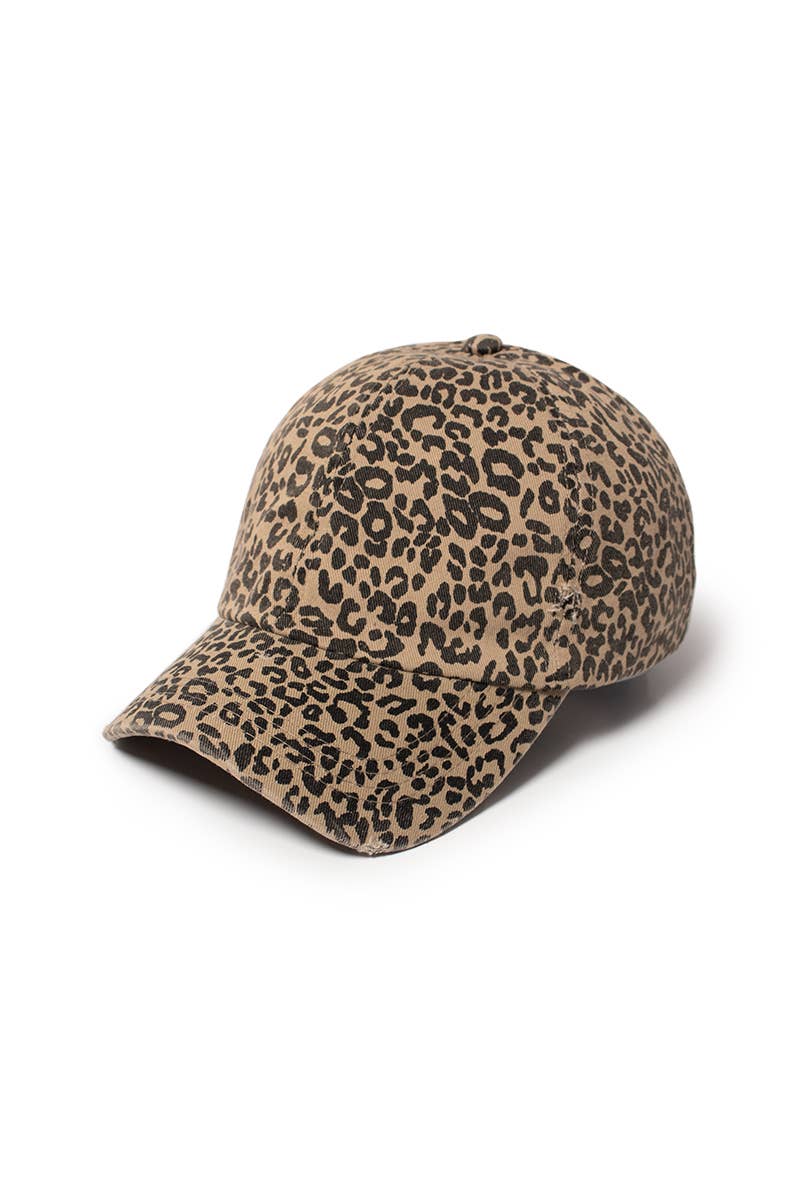 Distressed Leopard Fitted Baseball Cap