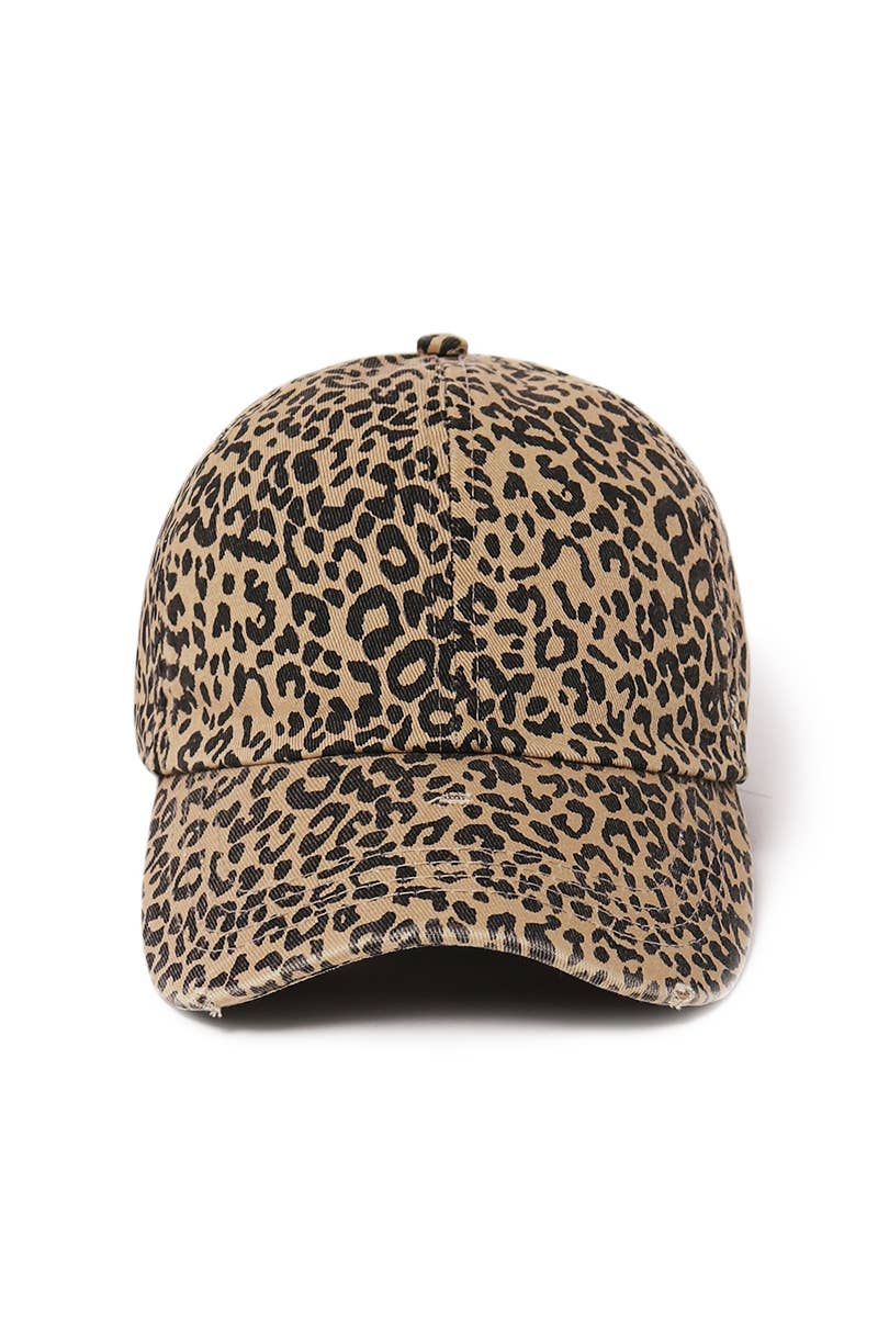 Distressed Leopard Fitted Baseball Cap