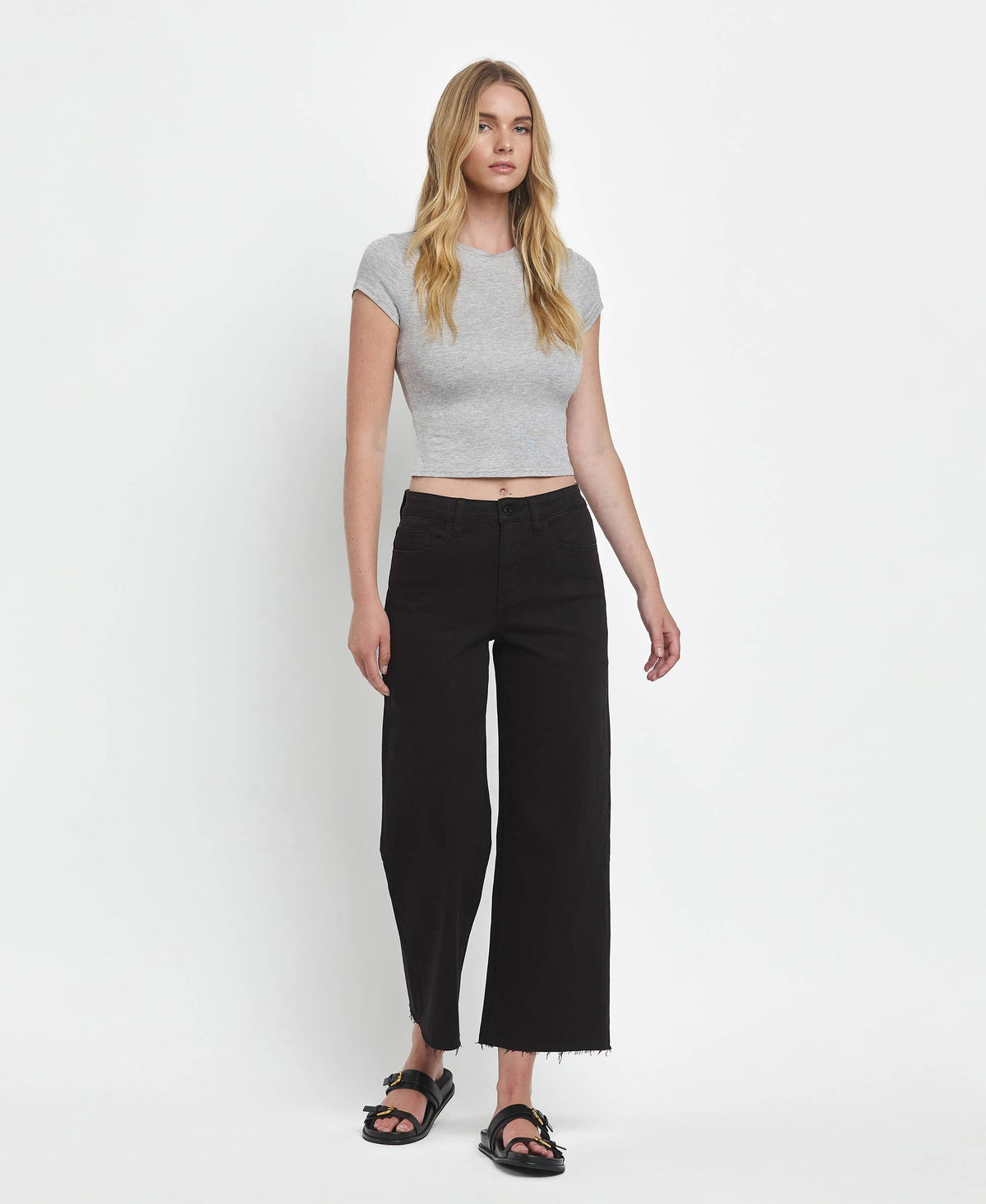 HIGH RISE BLACK CROP WIDE LEG JEANS Black / 30