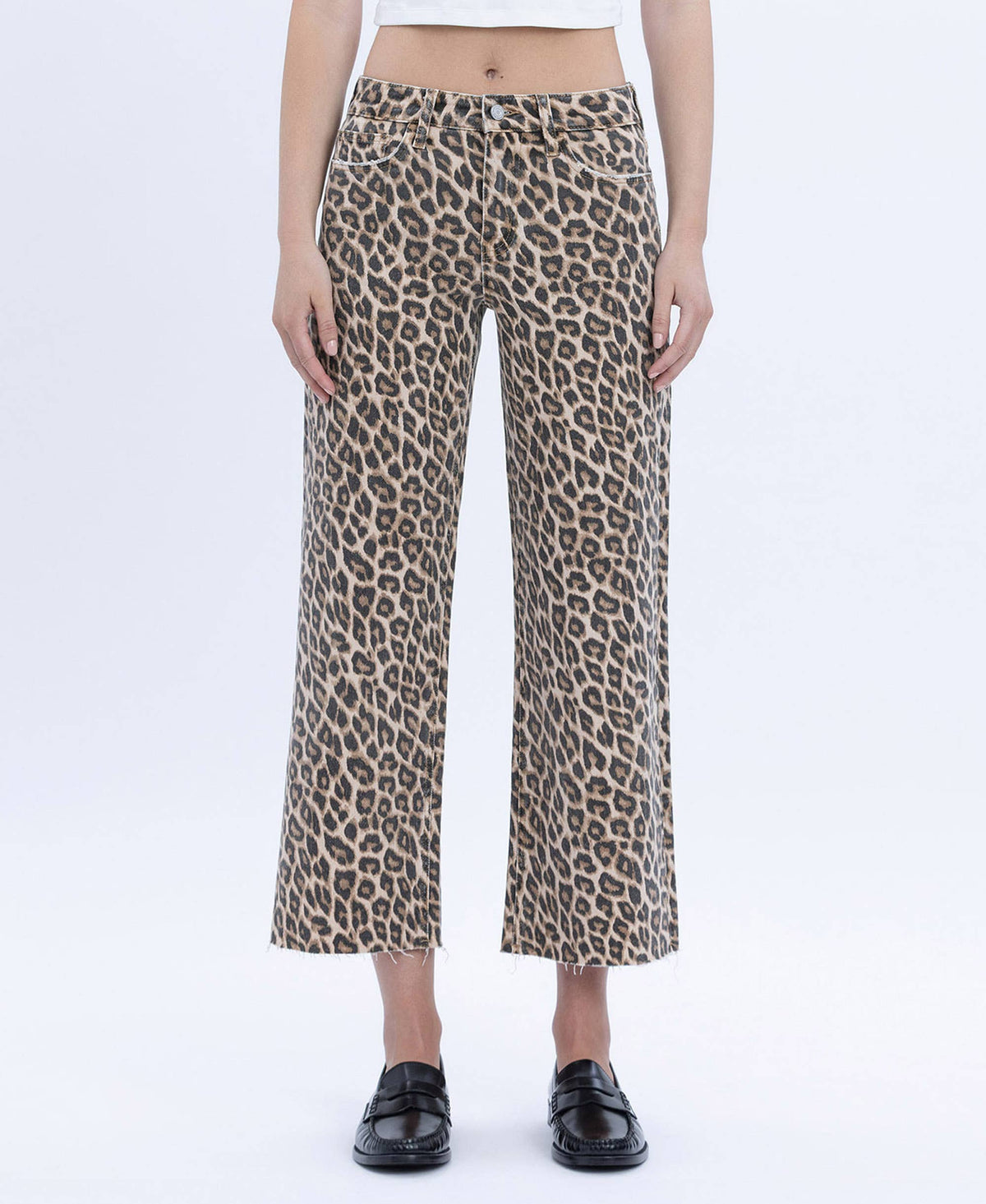 HIGH RISE ANIMAL PRINT CROP WIDE LEG JEANS T5894LPD