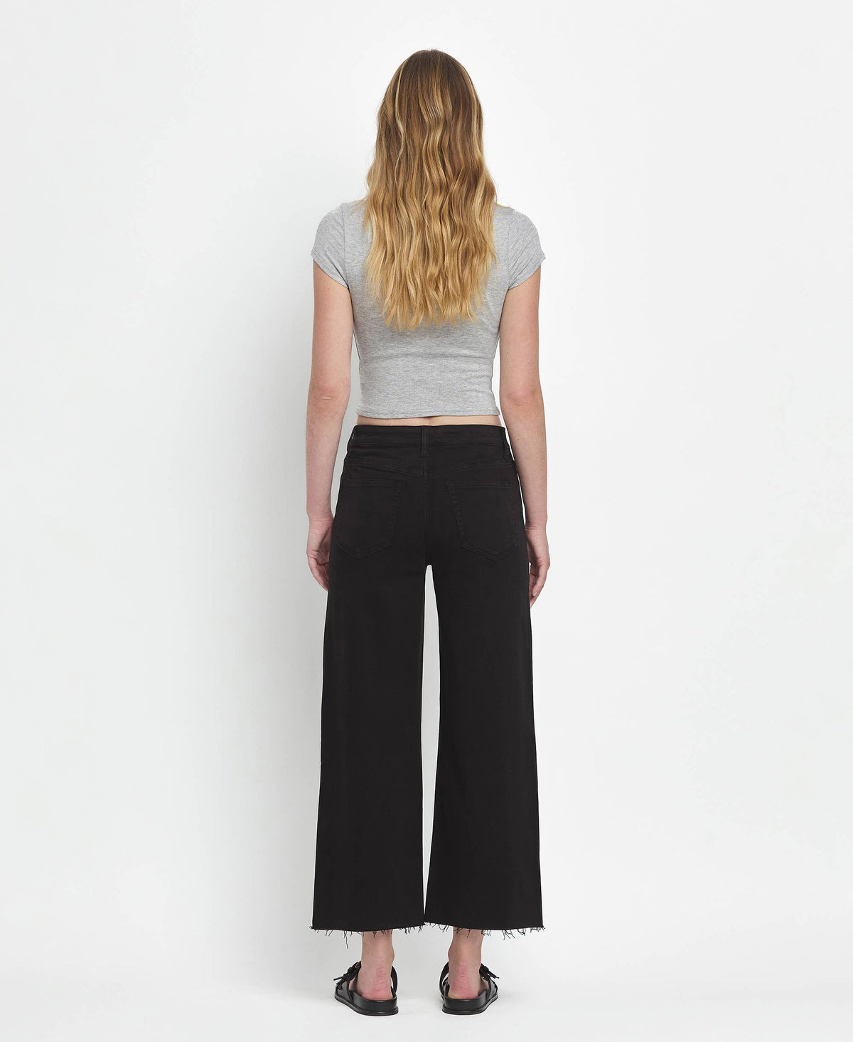 HIGH RISE BLACK CROP WIDE LEG JEANS Black / 31