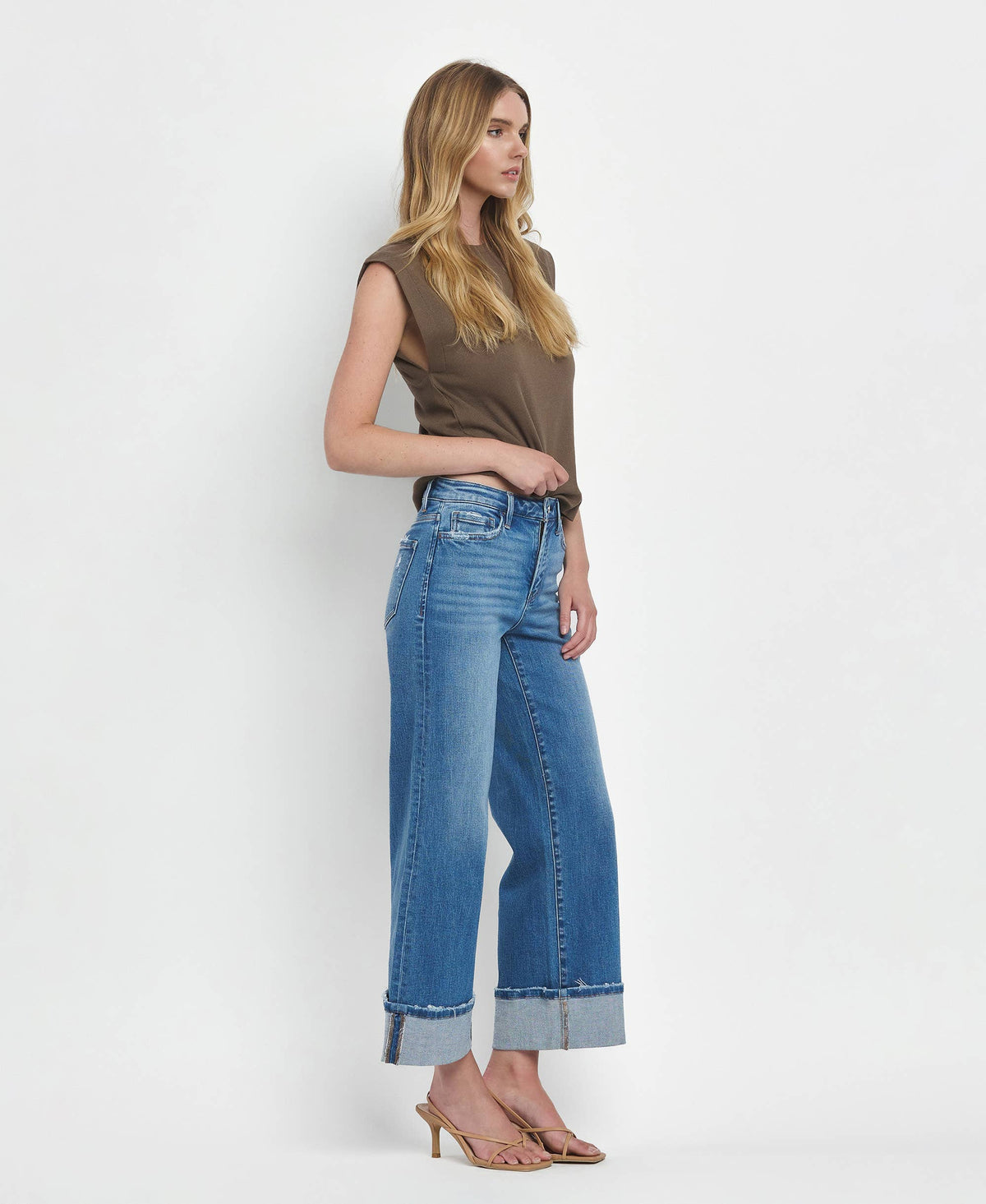 Flying Monkey Medium Wash High Rise Cuff Jeans