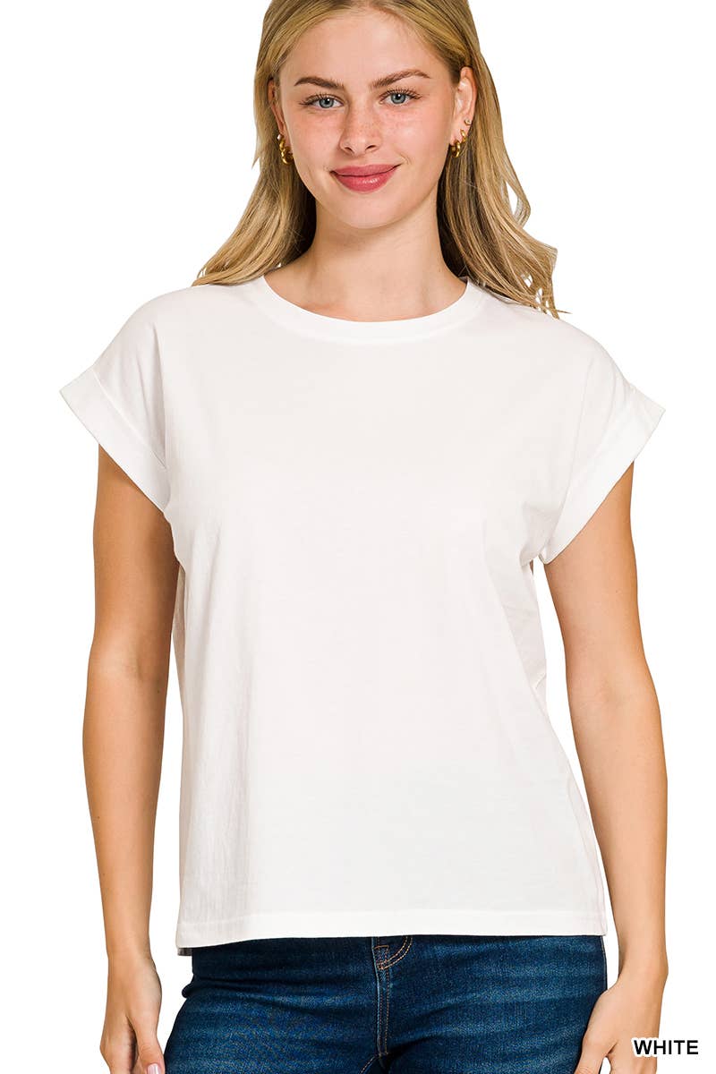 Round Neck Cuffed Short Sleeve T-shirt