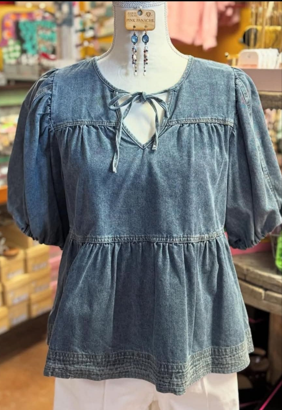 Denim tiered tie top