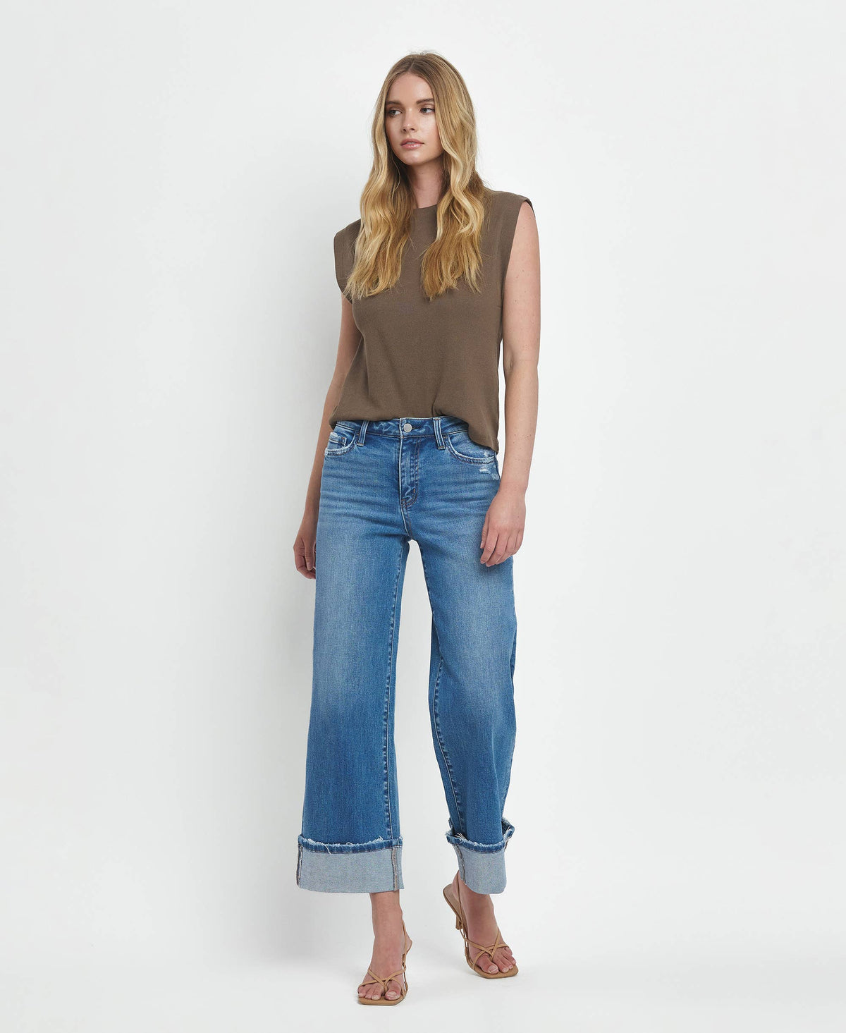 Flying Monkey Medium Wash High Rise Cuff Jeans