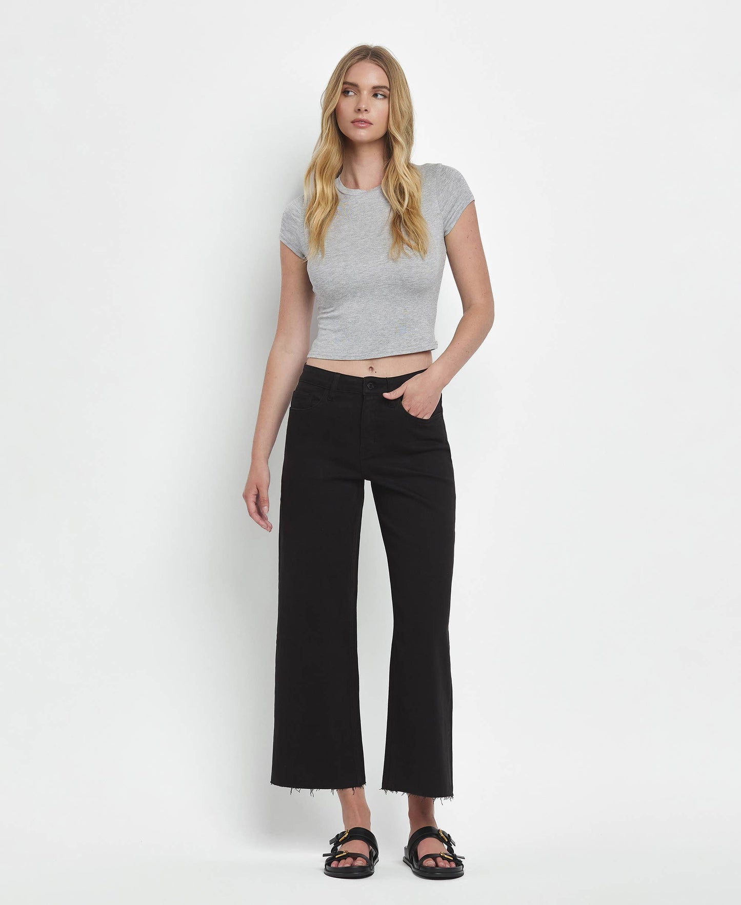HIGH RISE BLACK CROP WIDE LEG  Black / 28