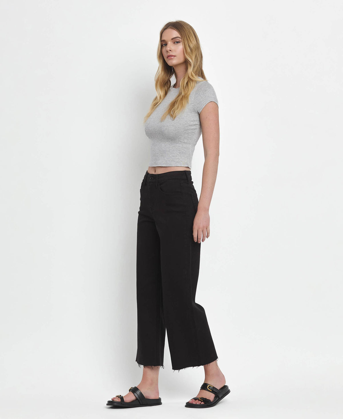 HIGH RISE BLACK CROP WIDE LEG JEANS Black / 30