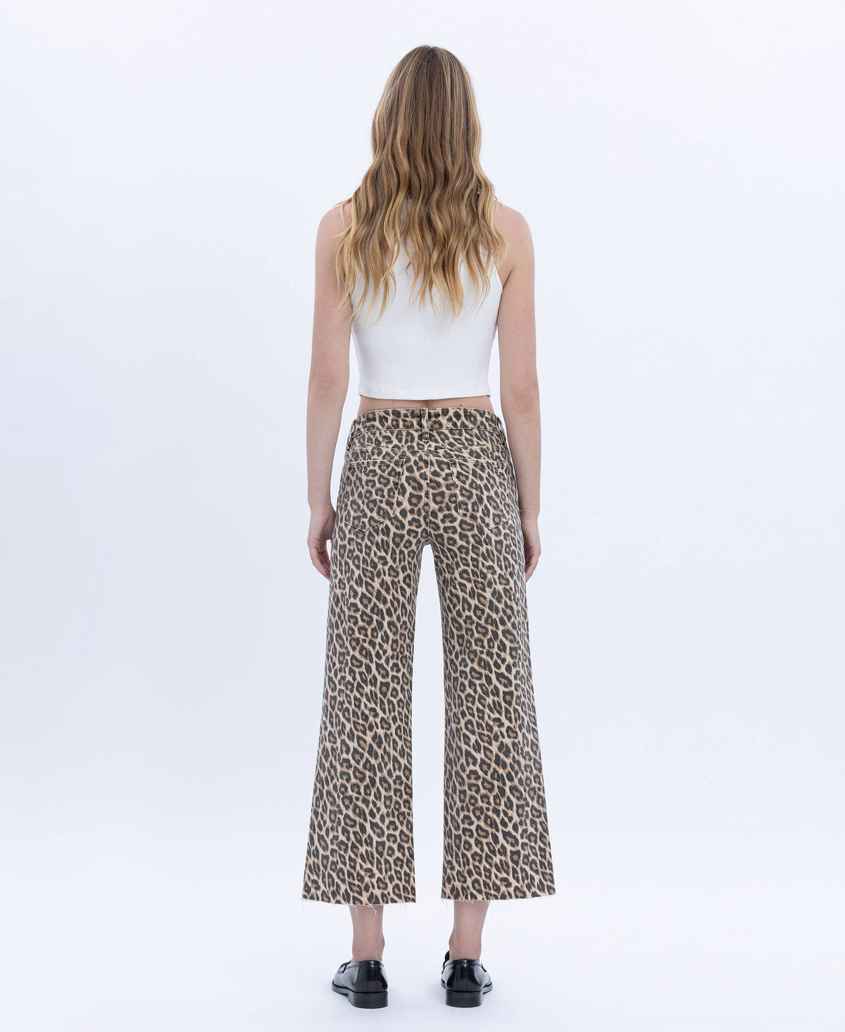 HIGH RISE ANIMAL PRINT CROP WIDE LEG JEANS T5894LPD