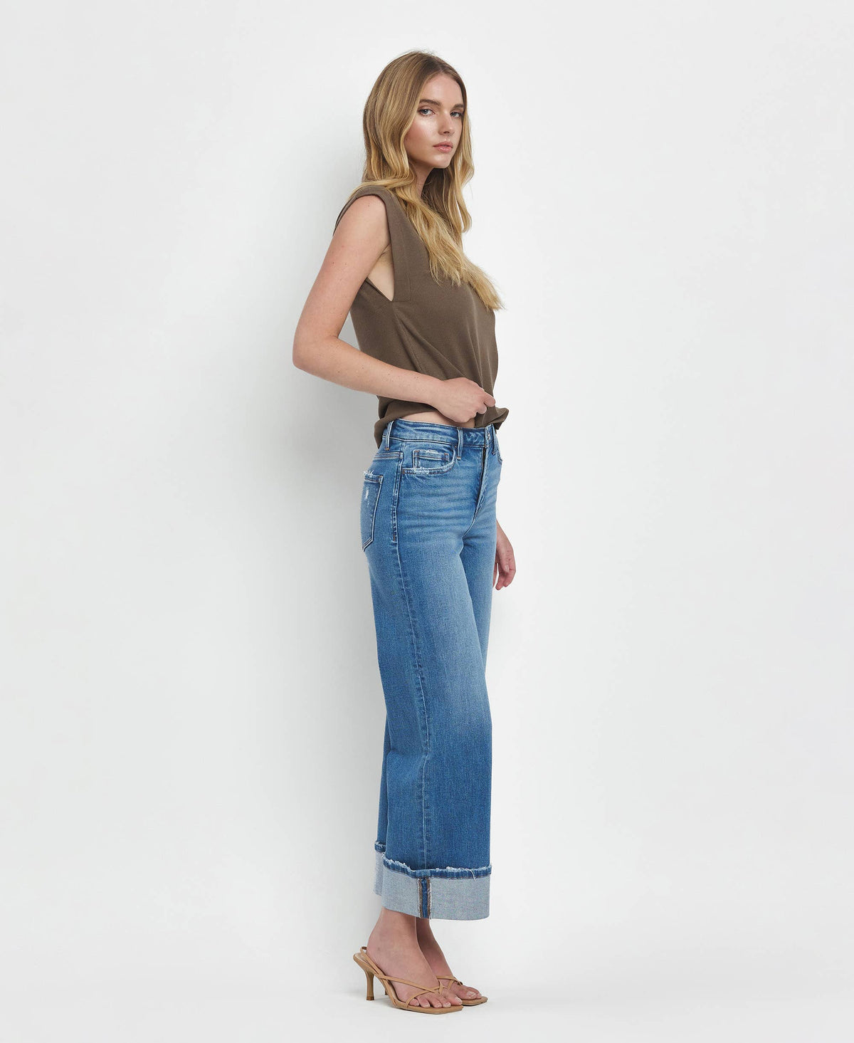 Flying Monkey Medium Wash High Rise Cuff Jeans