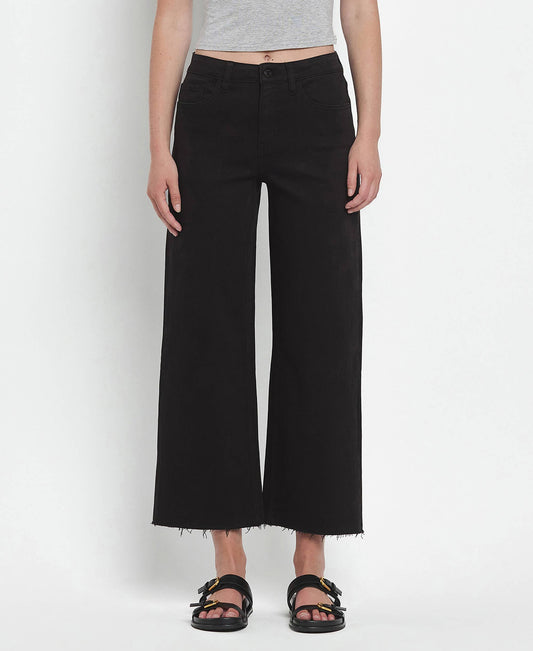HIGH RISE BLACK CROP WIDE LEG JEANS Black / 29