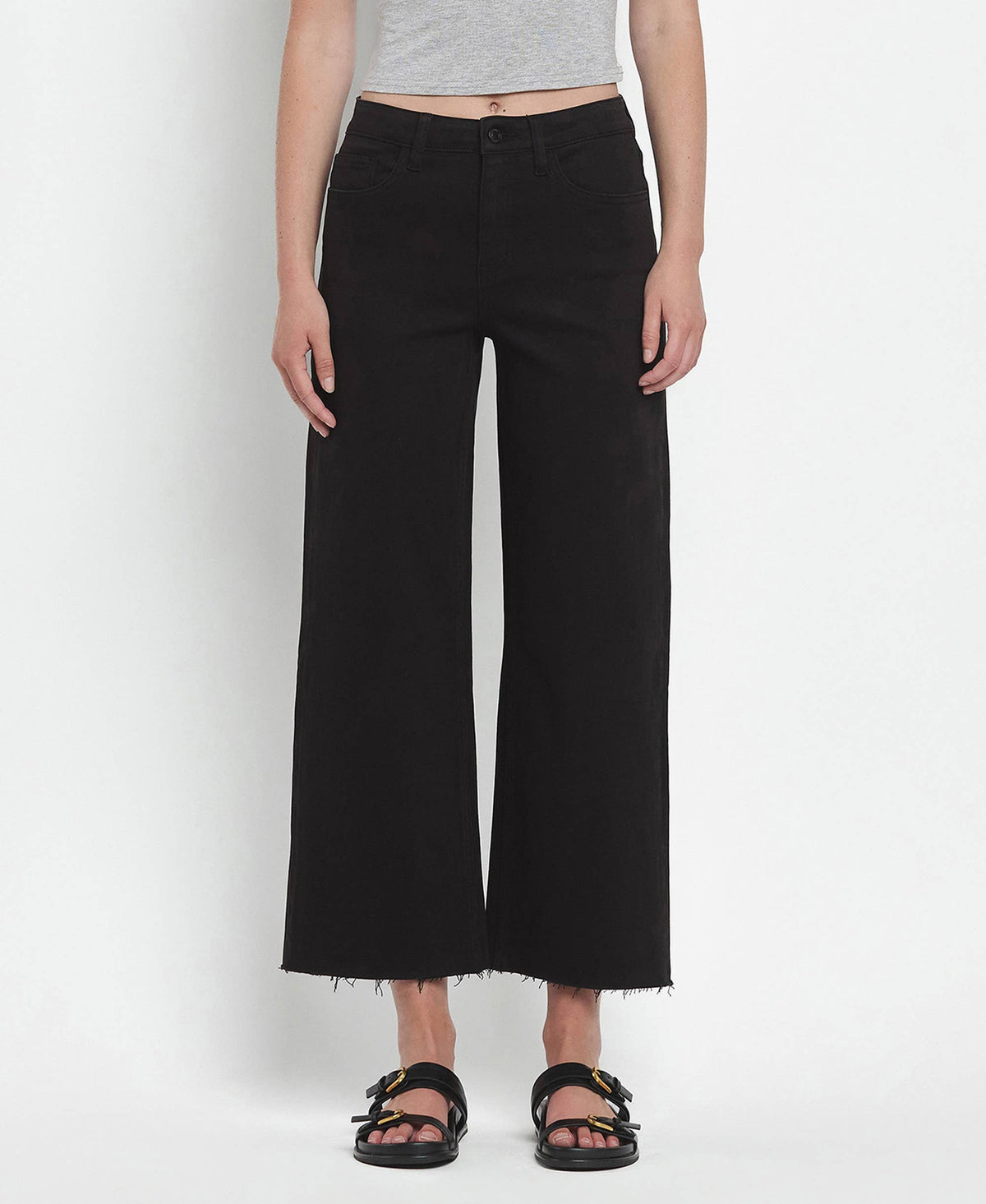 HIGH RISE BLACK CROP WIDE LEG JEANS Black / 31