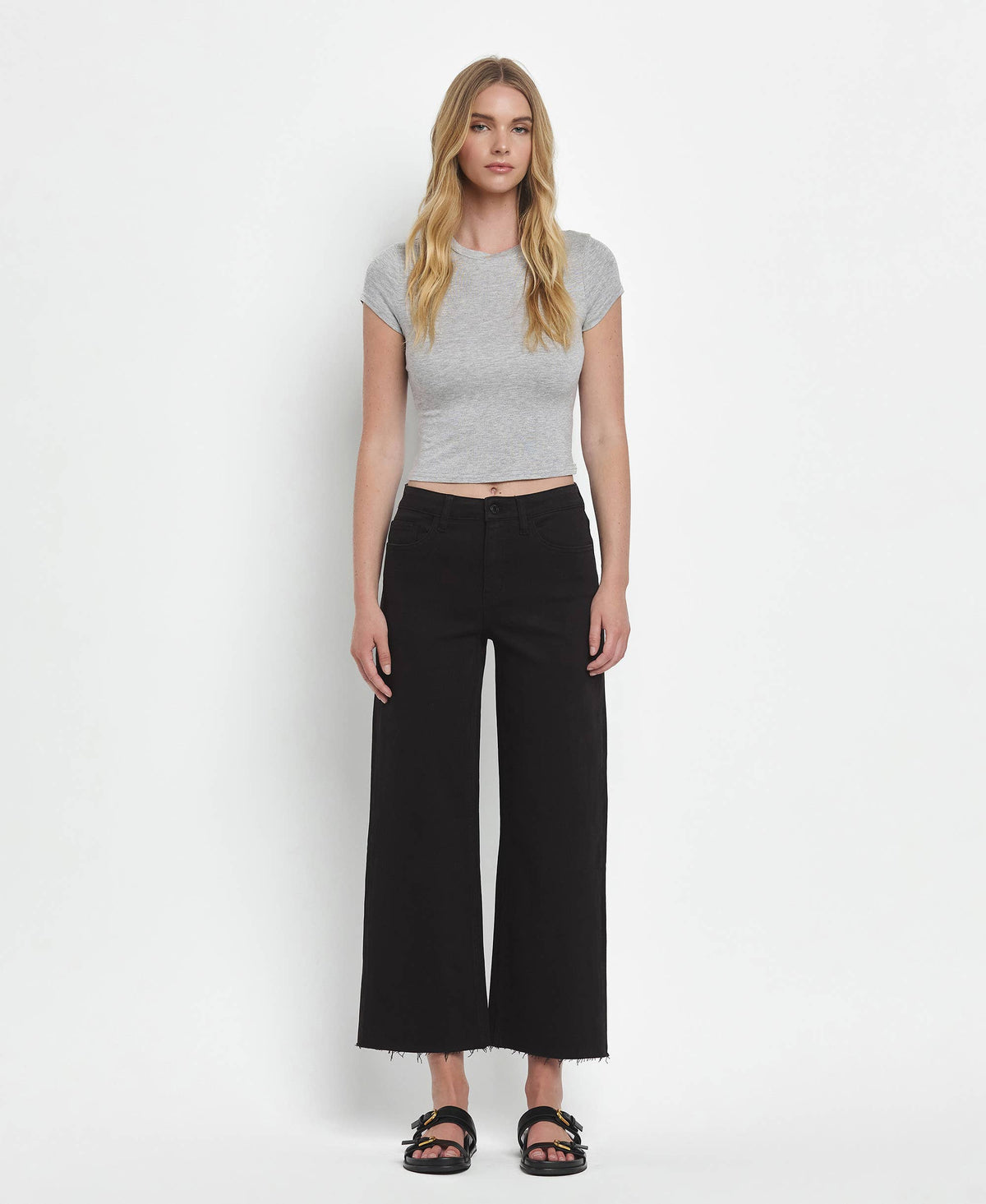 HIGH RISE BLACK CROP WIDE LEG JEANS Black / 29