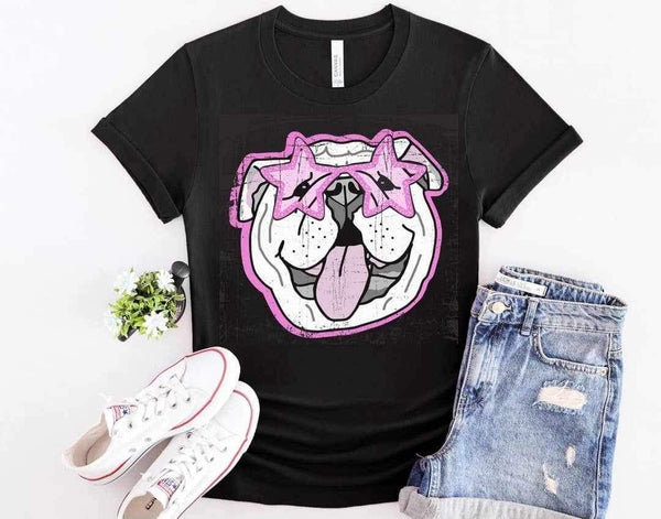 Bulldog with Pink Rockstar Glasses Tshirt