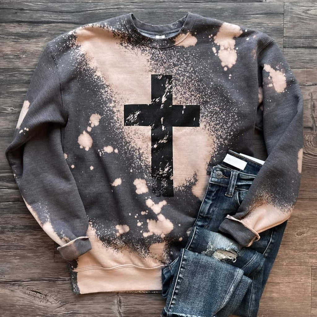 Distressed  Cross Sweatshirt